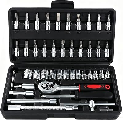 WiMas 46 Pieces Socket Wrench Set 1/4 Inch Drive Chrome Vanadium
