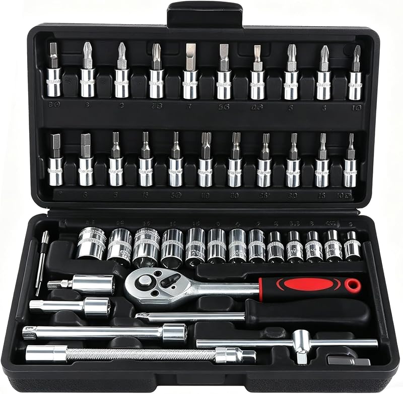 WiMas 46 Pieces Socket Wrench Set 1/4 Inch Drive Chrome Vanadium