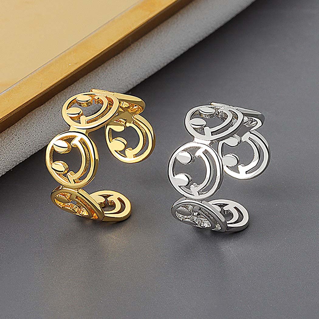 Flosy Smiley Face Ring Lucky Smiling Face Band Ring Cute Open Statement Ring Adjustable for Women and Men (Gold): Clothing