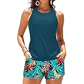 Daci Tankini Swimsuits for Women - Tummy Control Two Piece Bathing Suits with Shorts 2025 High Neck Swimwear Two Side Pockets
