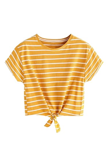 yellow and white striped crop top