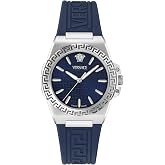 Versace Greca Reaction Collection Luxury Womens Watch Timepieces with a Blue Strap and Dial Featuring a Stainless Steel Case