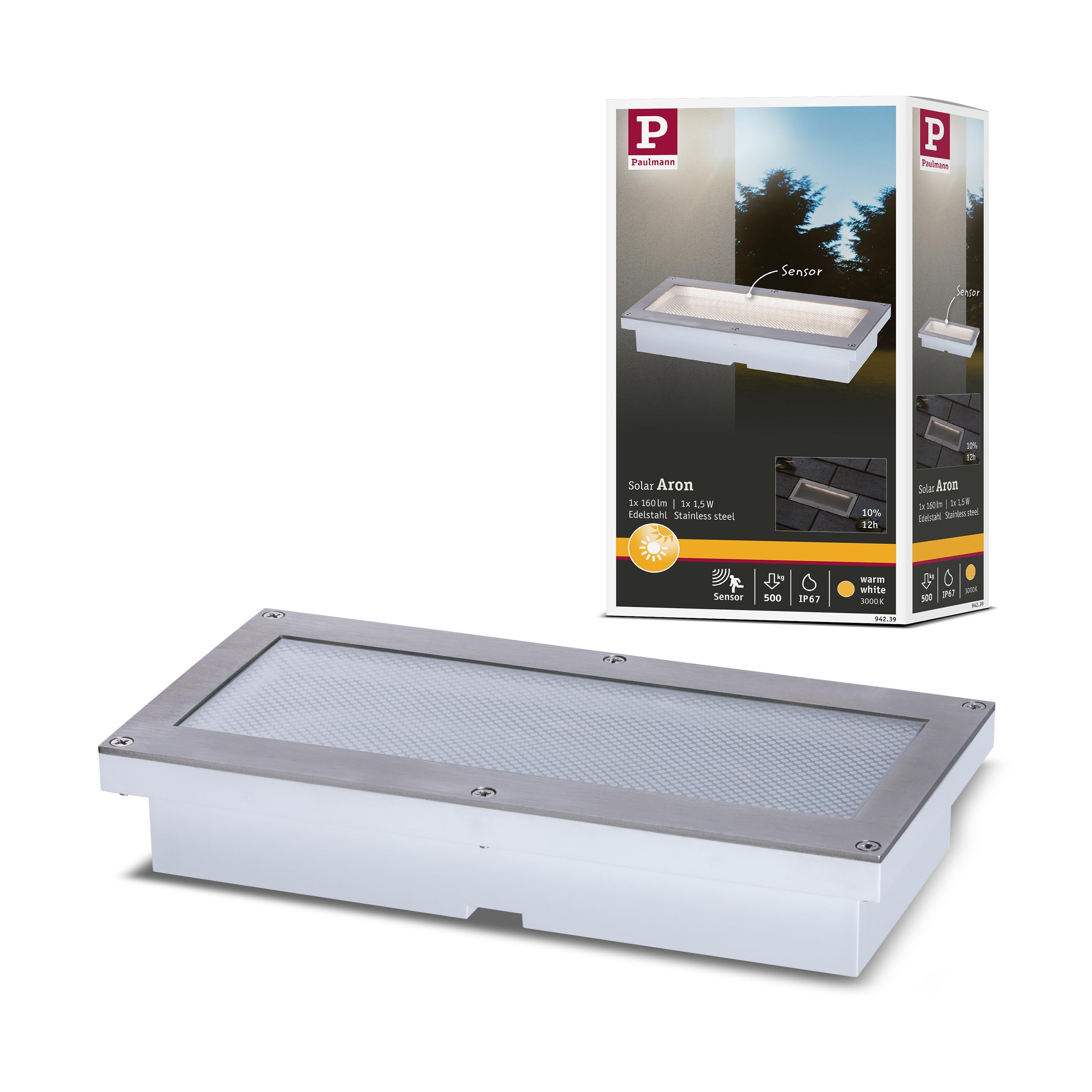 Paulmann 94239 Solar Aron recessed Floor luminaire LED Outdoor luminaire Rectangular incl. 1x1.5 watt Black Stainless Steel, Plastic 3000 K Warm White