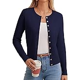 GRACE KARIN Women's Lightweight Fall Cardigan, Long Sleeve Knit Crop Sweater Trendy, Button Open Front Crewneck Jacket