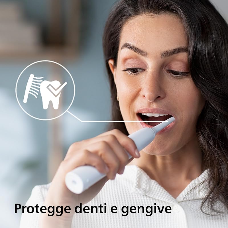 Sonicare 4100 - Spazzolino elettrico Philips Sonicare per adulti con 1 testina sonica Philips W2 Optimal White, custodia da viaggio sottile e caricatore USB modello HX3683/33
