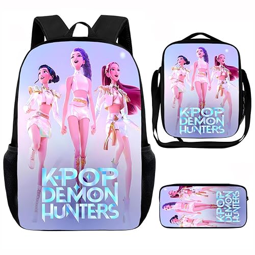 K Pop Demon Hunters School Backpack 3 Pack Set, Fashion Teen School Bag, Cool Simple Casual Daypacks with Zipper, Lightweight and Stylish, Cool Rucksack for Schools Travel Vacation
