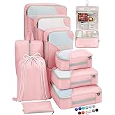 ALL INCLUDED 10 Set Durable Packing Cubes for Suitcases,OlarHike Essentials for Travel, UPGRADED Anti-Tear Stitching, NEW Improved Luggage Packing Organizers for Travel Accessories (Pink)