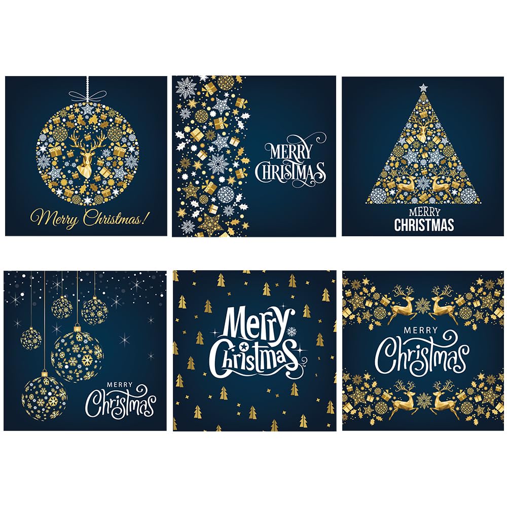 Xmas Cards Pack of 24 Blue Theme Christmas Cards Multipack (145 x 150 mm) Pack of Christmas Cards with Envelopes