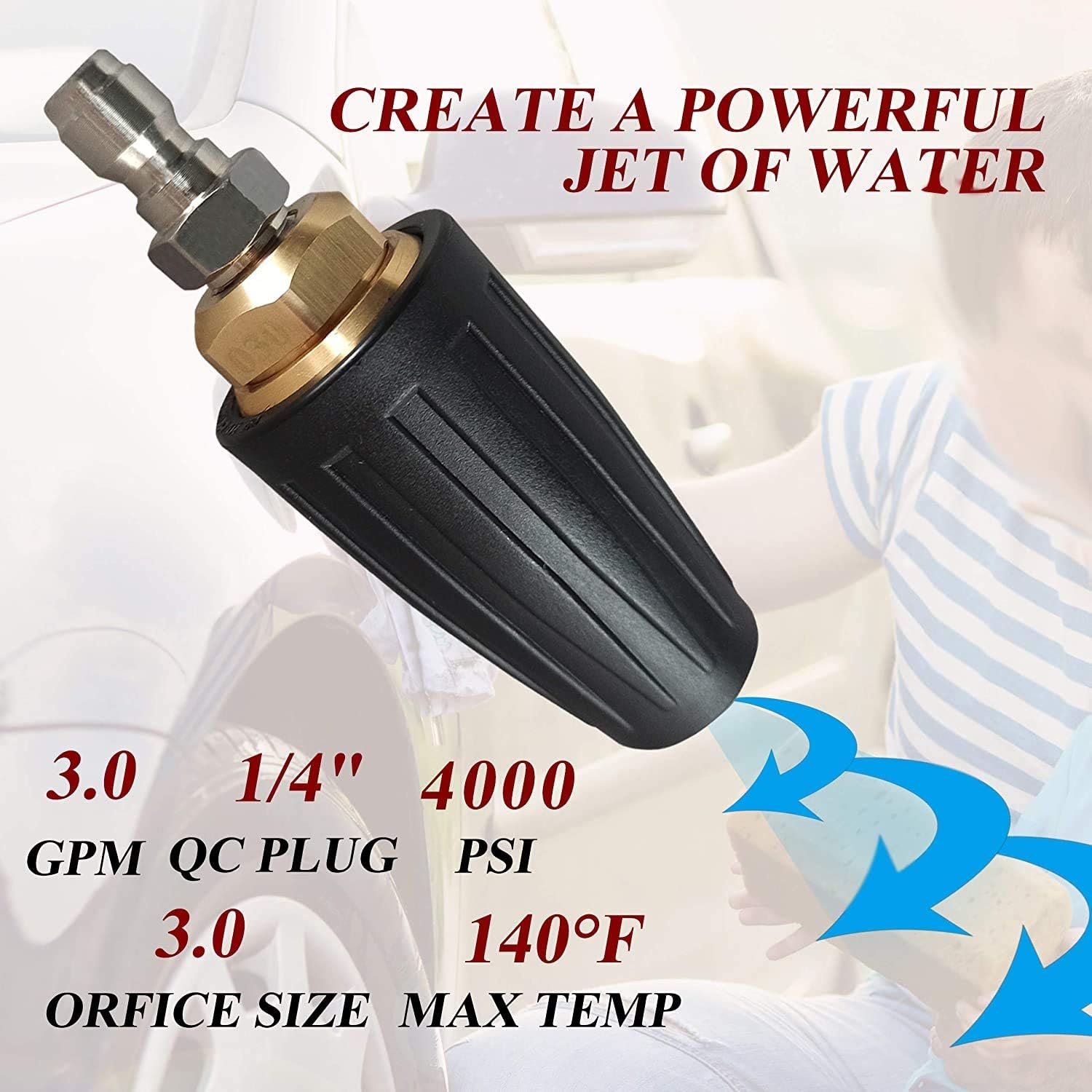 Xiny Tool Rotating Turbo Nozzle, 1/4 Inch Rotating Turbo Nozzle for Pressure Washer with 5 Nozzle Tips, Orifice 3.0, 4000 PSI: Home Improvement