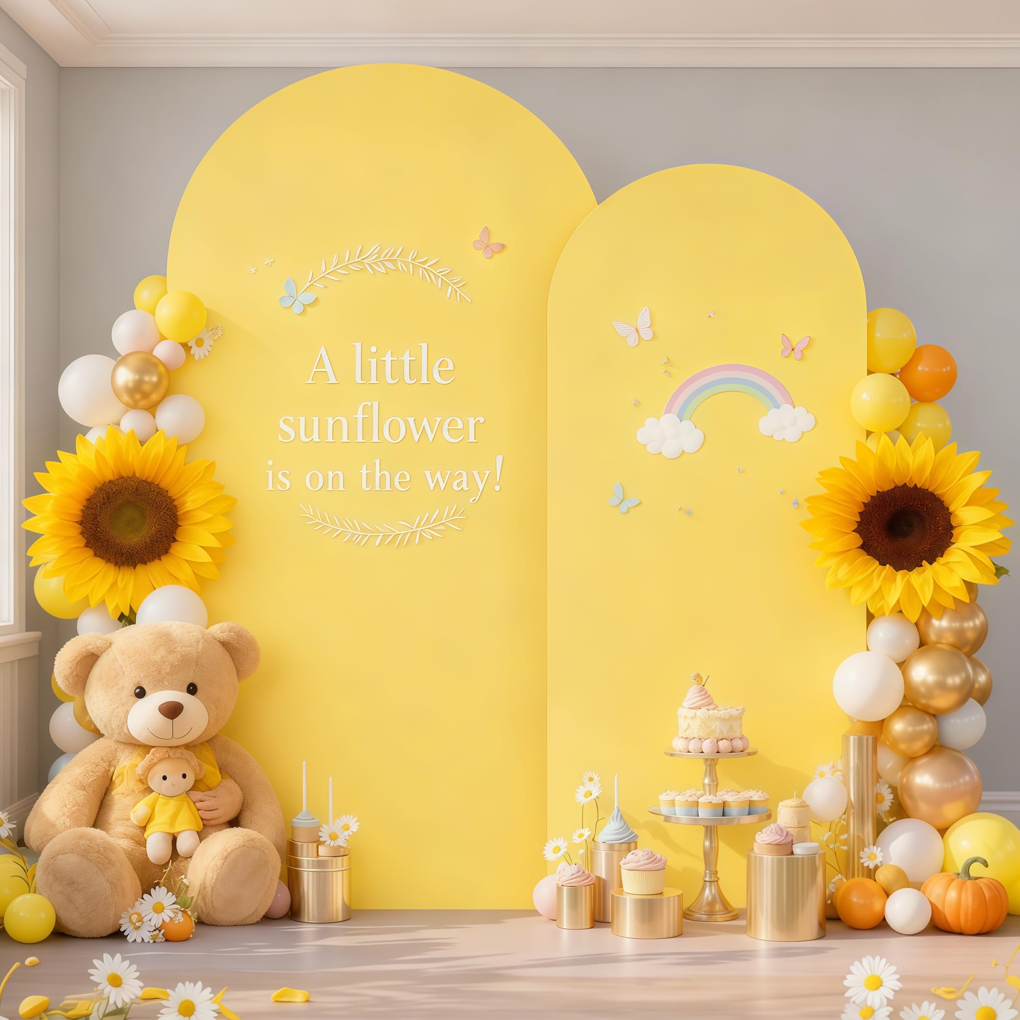 Photo 1 of 2 Set-7.2FT, 6FT Yellow Arch Backdrop Cover,Spandex Fitted Wedding Arch Stand Covers Round Top Chiara Arch Backdrop Stands Cover for Birthday Party Banquet Photo Background Decoration