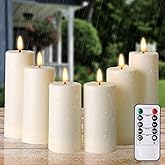 6pcs Flameless Candles with Remote Timers Outdoor Waterproof Battery Operated Candle Fake Electric Led Pillar Candles for Patio Porch Laterns Chrismas Halloween Wedding Fall Decor (D2×H4 5" 6")