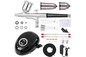 Gyfent Airbrush Kit with Air Compressor, 36PSI Portable Air Brush Kit with 3 Quick-Release Nozzle Sets(0.2/0.3/0.5mm) & 3 Cups Dual-Action Gravity Feed Airbrush Kit for Nail Art Painting Makeup Cake