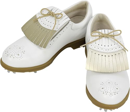 Amazon アジェイド ゴルフシューズ Ethel スパイクシューズ 防水 リバーシブルキルト付き メダリオンデザイン トラッド モダンテイスト レディース Ajl 001 Wh Gd ゴルフ