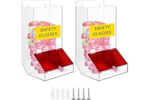 Spiareal 2 Pcs Safety Glasses Dispenser Wall Mount or Stand Acrylic Holder for Protective Eyewear Clear Safety Glasses Holder Organizer with Lid Sticker Screw for Industrial Dental Lab