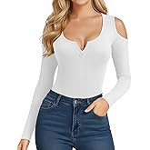 HERLOLLYCHIPS Womens Long Sleeve Tops Cold Shoulder Scoop Neck Zipper Front Fitted Shirts