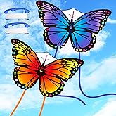 Silipull 2 Pcs Kites Butterfly Kite 55 x 28 Large Kites with 328ft String Colorful Beach Kite for Adults Beginner Outdoor Supplies(Purple and Orange)