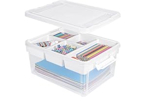 Creahaus 17 Quart Plastic Storage Box with Removable Tray Durable Craft Organizers and Storage Stackable Storage Container for Organizing Bead, Art, Sewing, Playdoh (Clear)