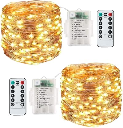 Lezonic Fairy Lights 120LED 13M 8 Modes Battery Operated IP65 Warm White 2 Pack