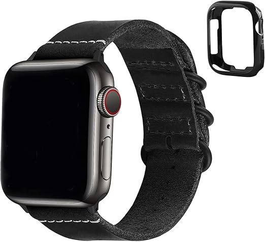 Fullmosa Compatible Apple Watch Band 44mm 42mm 38mm 40mm Leather Nato Strap For Iwatch Se Series 6 5 4 3 2 1 Black 44mm 42mm Amazon Ca Watches