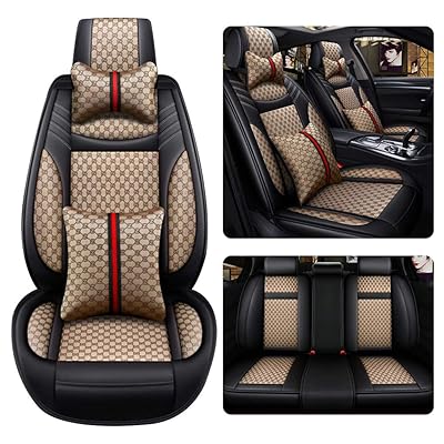 Buy Aotiyer Leather Car Seat Covers Full Set Seat Cover Faux Leatherette Automotive Vehicle Cushion Cover For Cars Suv Pick Up Truck Universal Fit Set For 5 Seats Auto Interior Accessories Beige Online In