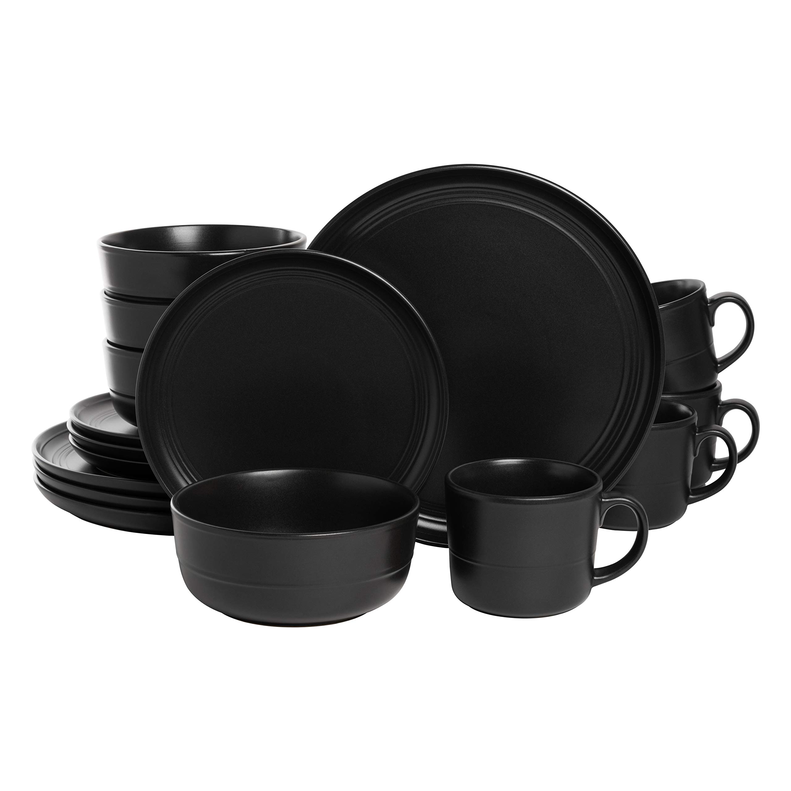 10 Strawberry Street Double Line 16 Piece Dinnerware Set, Matte Black Image