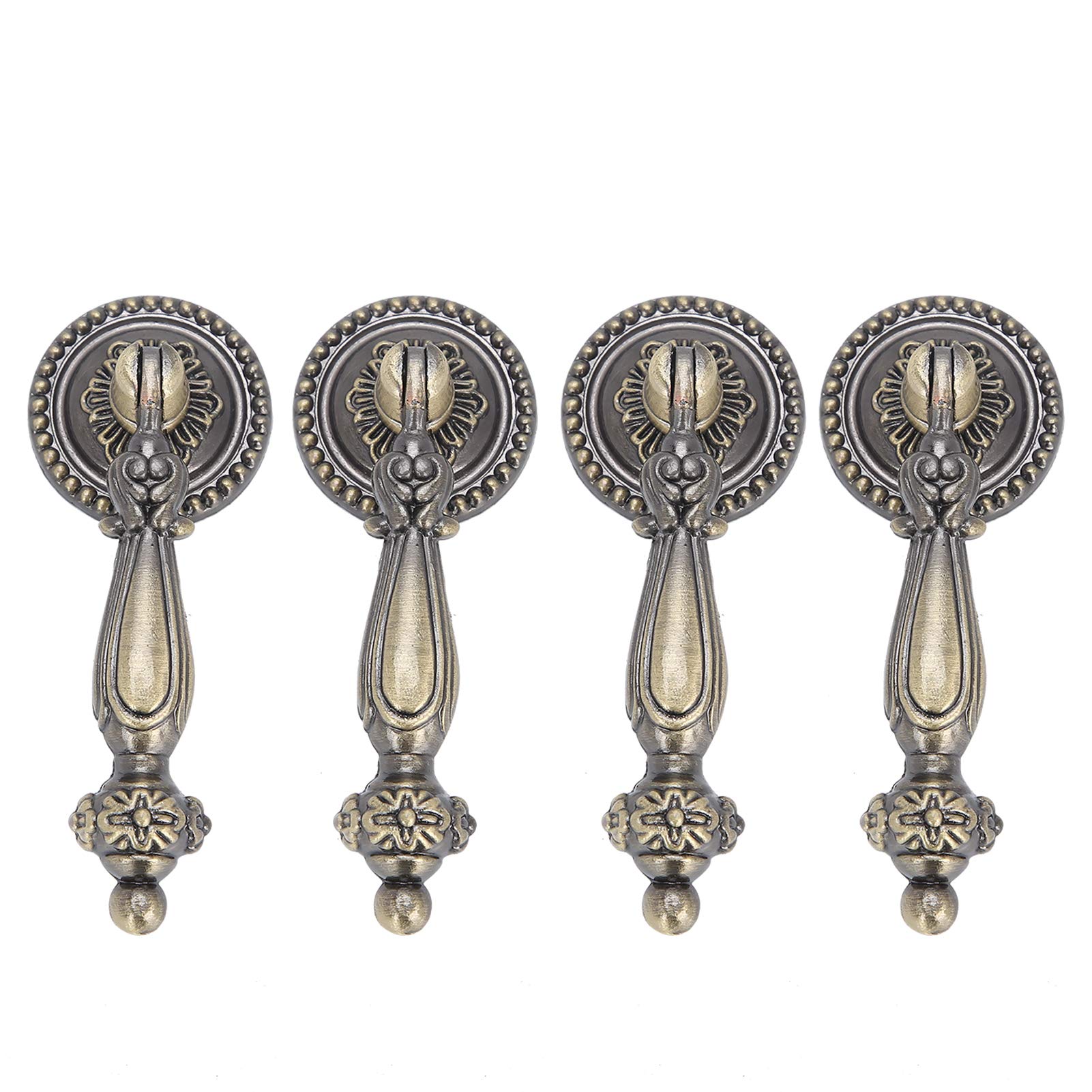 Natudeco 4Pcs Vintage Door Handles Drawer Decorative Pull Tear Drop Cabinet Handle Single Hole Bronze Handles Set Furniture Hardware for Kitchen Bedroom Living Room