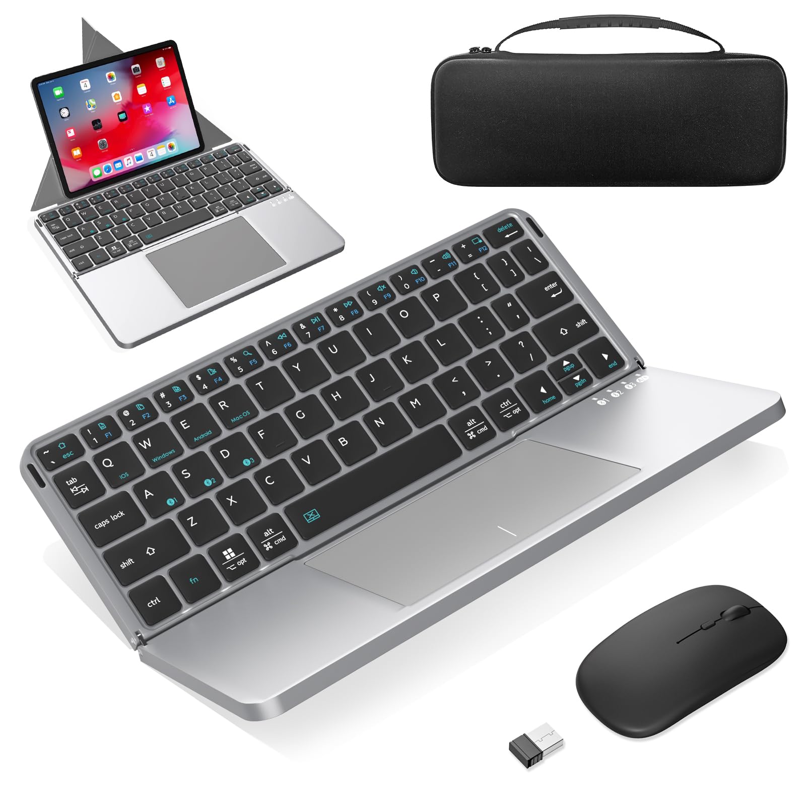 Photo 1 of Foldable Keyboard and Mouse, MEKO Folding Wireless Bluetooth Keyboard and Mouse Combo Portable Travel Keyboard with Touchpad and Holster Stand for Business Travel Compatible Mac Laptop iPad Tablet