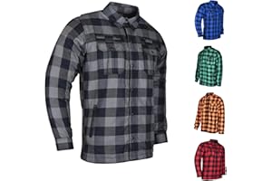 BIKERSGEARONLINE Men's Biker Armored Checkered Flannel Shirt with Kevlar, Waterproof Zippers & C.E. Approved Armors (Available in 6 Colors)