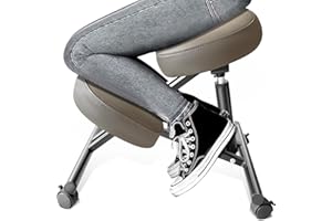 DENGTELI PU Leather Ergonomic Kneeling Chair, Adjustable Home and Office Stool with Thick Pads and Flexible Lockable Brake Wheels for Back Pain Relief (Brown)