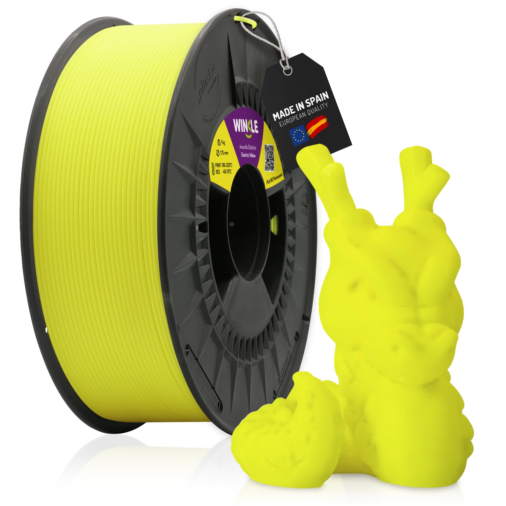 Winkle PLA Filament | PLA 1.75mm | 3D Printer Filament | Fluorescent Yellow | 300g Spool