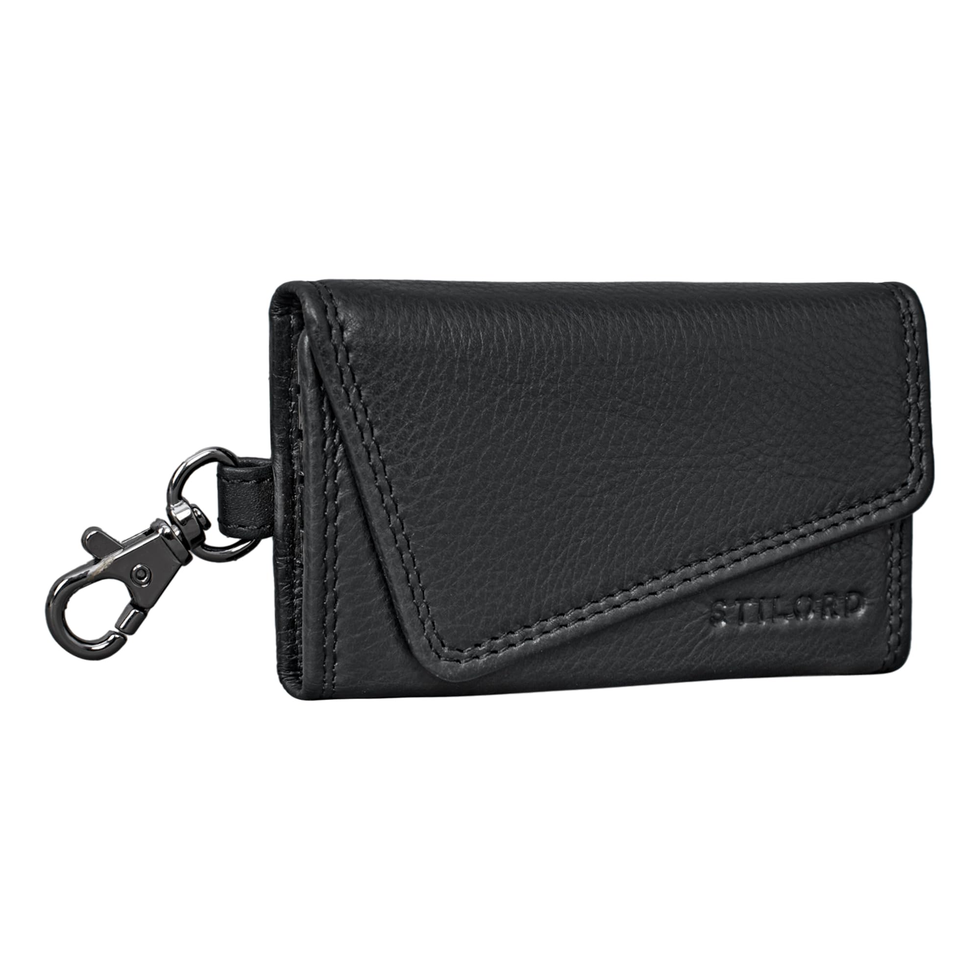 STILORD "Tinus" Key Holder Wallet with RFID Blocking Leather Key Pouch Vintage Card Holder with Snap Hook Key Organiser Genuine Leather Colour:Black