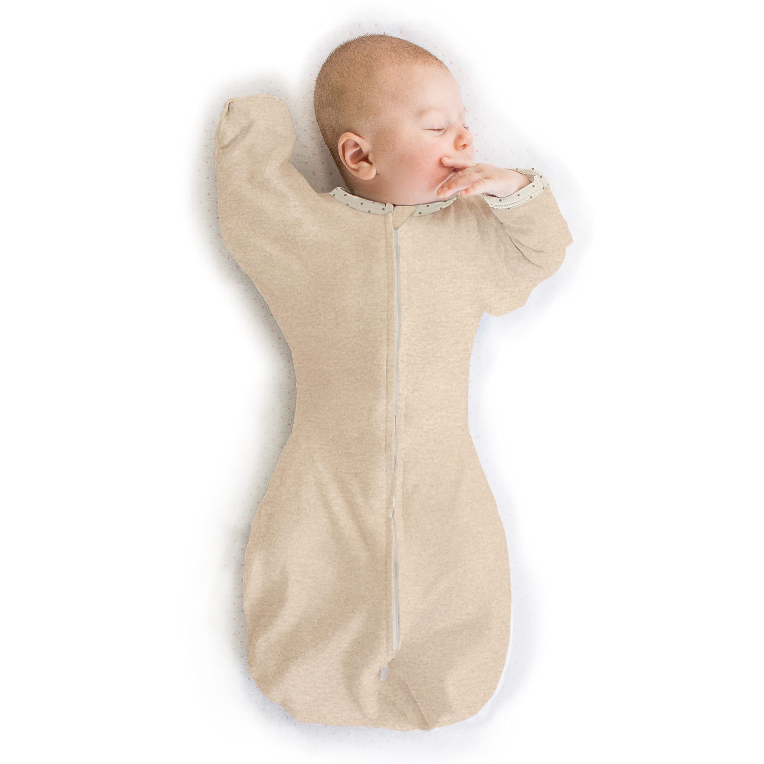 Photo 1 of SwaddleDesigns Transitional Swaddle Sack, Arms Up Half-Length Sleeves & Mitten Cuffs, Swaddle for Newborn Transition to Baby Sleep Sack Wearable Blanket, Medium, 3-6 month, 14-21 lb, Heathered Oatmeal