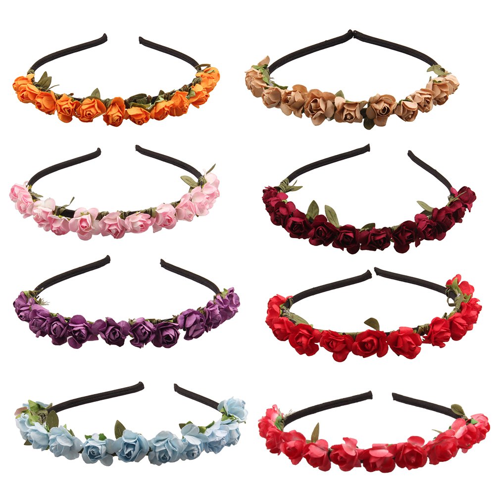 Frcolor 8pcs Wedding Rose Crown Headband for Holiday Party Headpiece (Blending Color)