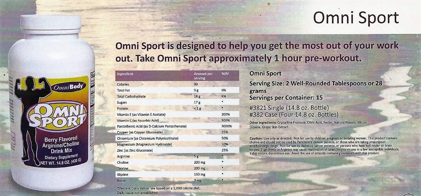 Omnitrition's OmniBody Omni Sport, Berry Flavored Arginine/Choline Drink Mix, Dietary Supplement 14.8 Ounce Bottle: Health & Personal Care