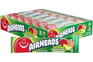Airheads SOUR Candy Bars, Sour Watermelon Punch Flavored, Bulk, Concessions, Parties, Pack of 36 Bars