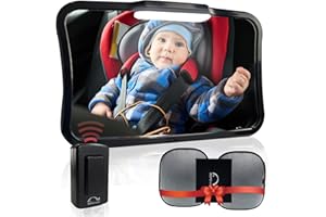 Moyu Home Baby Car Mirror,3 Modes LED Lights Back Seat Rear Facing toddler Safety Mirror,11.4" X 7.1"Wide View with 360 Pivoting,Shatterproof Glass Black