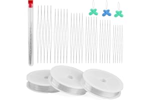 FTEVEN 37Pcs Beading Needle Set for Jewelry Making, 30Pcs Big Eye Beading Needles with Threader, Beading Embroidery Needles with Needle Bottle and Bracelet Elastic String