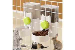 Lemtrflo Rabbit Feeder for Cage,Hanging Automatic Cat Feeder and Water Dispenser,Ferret Cage Accessories,Food Water Bowl for Cats Rabbit Guinea Pig Cages(Cage Grid Spacing Over 1.2'')