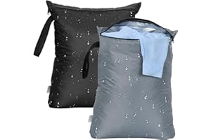 OTraki 2PCS Wet Bags 16x20 inch Medium Wet Dry Bag for Swimsuit and Towels Waterproof Beach Swimming Bag, Wet Dirty Clothes Gym Bags with Handle for Workout Yoga (Black & Grey)