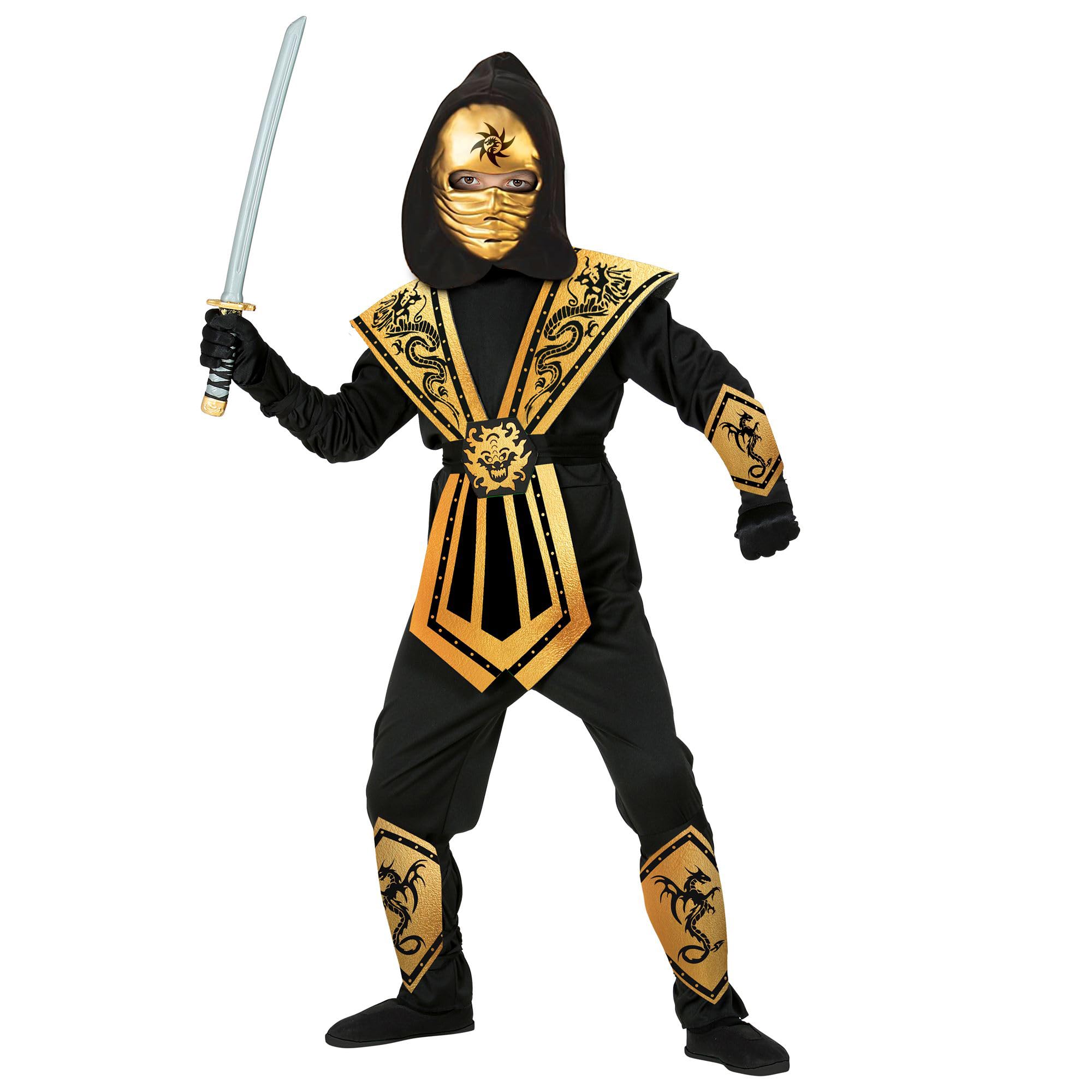 W WIDMANN MILANO Party Fashion - Ninja Fighter Costume for Boys, Samurai, Warriors, Carnival, Themed Parties, Size 158 cm / 11-13 Years, Black