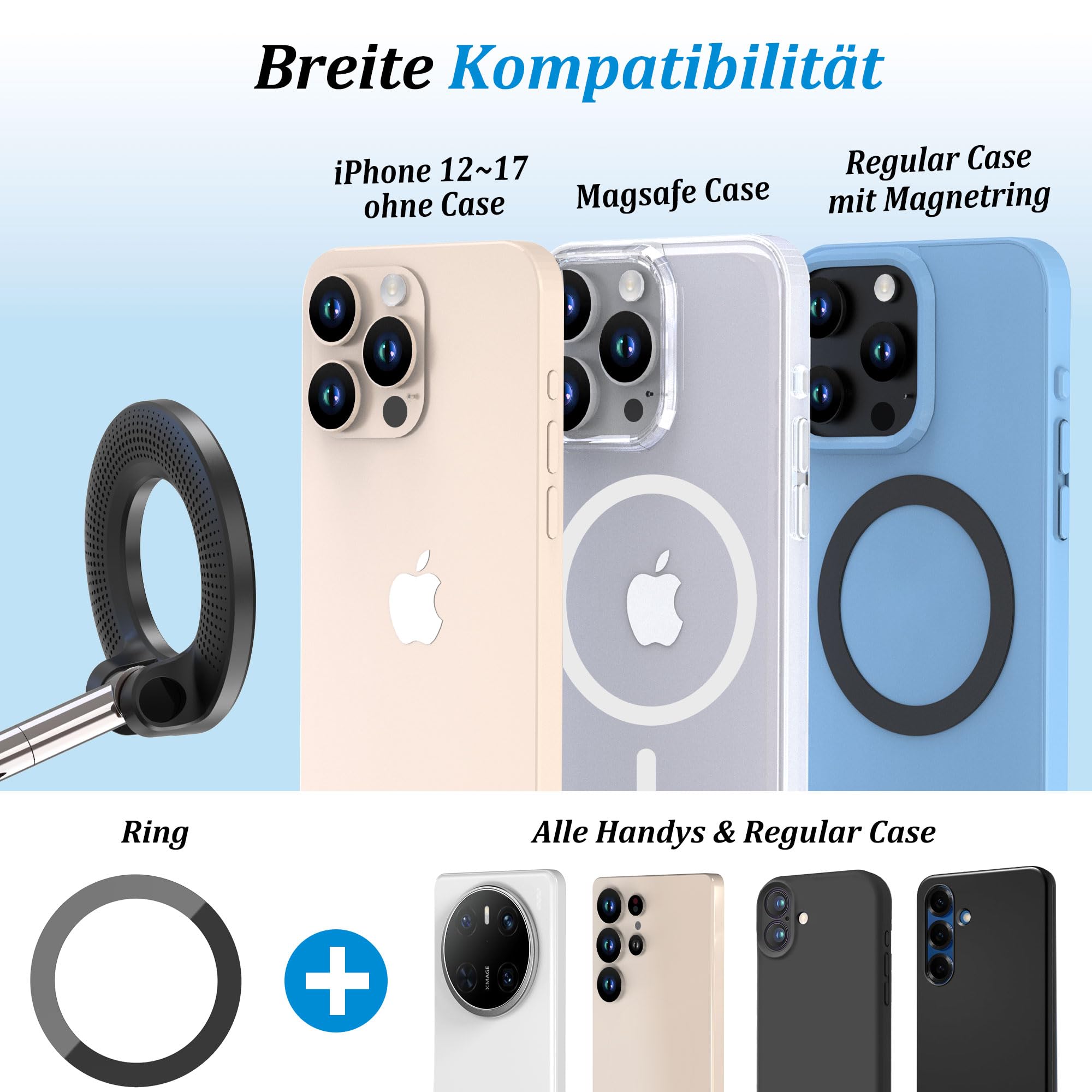 PlusAcc Vakuum Handyhalterung Auto für Magsafe - 360° Drehbar Zusammenklappbar Tragbar Magnetisch Handy Halter für 17/16/15/14/13/12 an Windschutzscheibe/Armaturenbrett/Spiegel befestigt 6