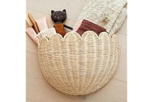 Scalloped Wall Basket, Wicker Woven Storage, Natural Woven Rattan Organizer Basket, Space-Saving Storage, Home Decor Organize
