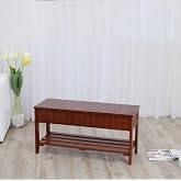 Roundhill Furniture Quality Solid Wood Shoe Bench with Storage, Cherry