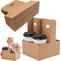 100 Pack 2 Cups Drink Carrier with Handle, Disposable Kraft Paperboard Drink Holders, to Go Coffee Cup Holder for Hot or Cold