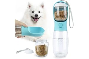 SCLOSE Dog Water Bottle with Food Container, Leak Proof Portable Dog Water Bowl, Drinking Feeder & Dish Bowl, Unique Dog Travel Accessories for Yorkie Chihuahua Walking, Hiking (19oz Blue).（2 in 1）