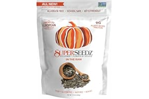 SuperSeedz Raw Styrian Pumpkin Seeds - Raw Unsalted Pepitas, No Shell, Whole 30, Paleo, Vegan & Keto Friendly, 9g Plant Based Protein, Produced in USA, Nut Free, Fresh Gluten Free Snack (12oz)