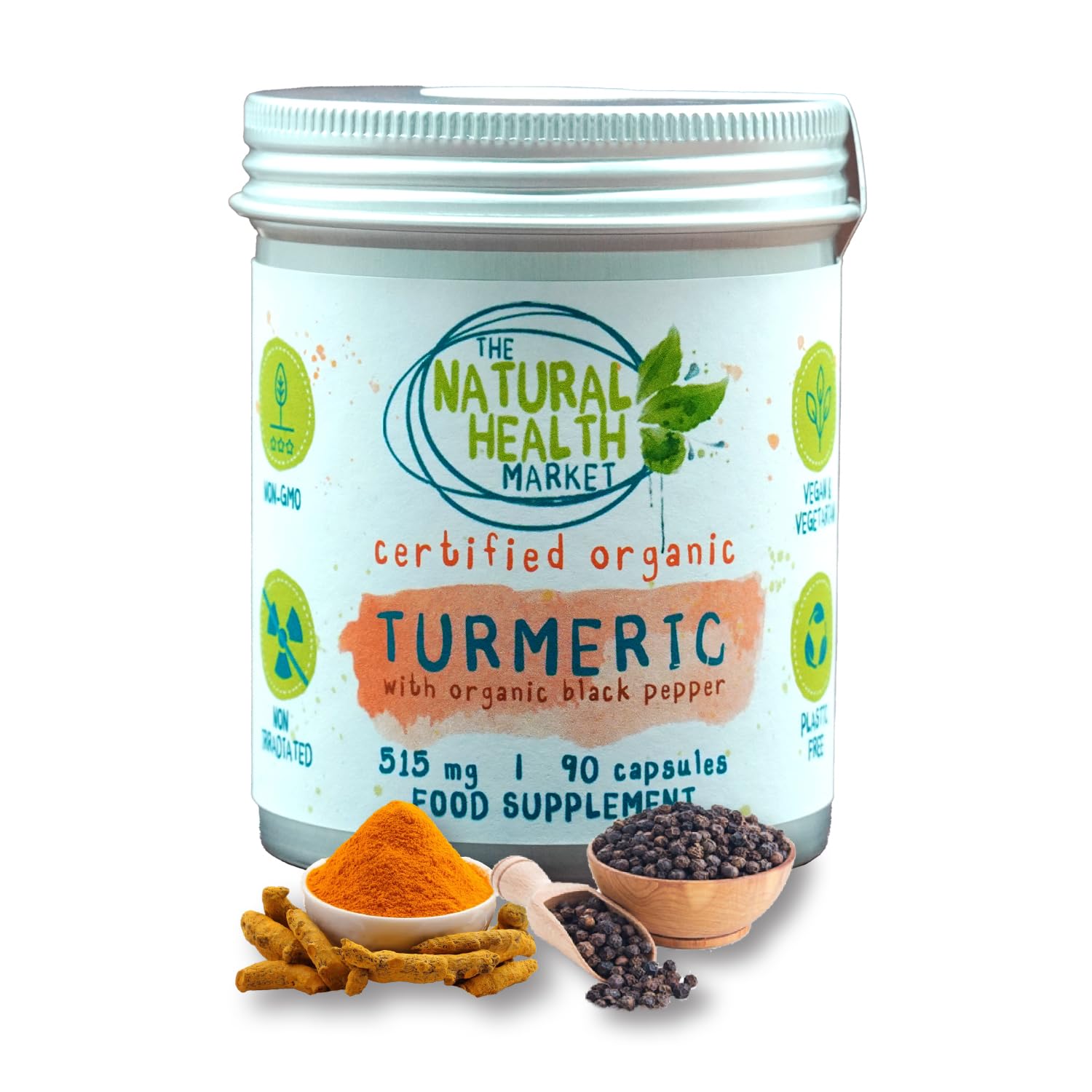 Organic Turmeric with Organic Black Pepper Capsules The Natural Health Market (90 Capsules)