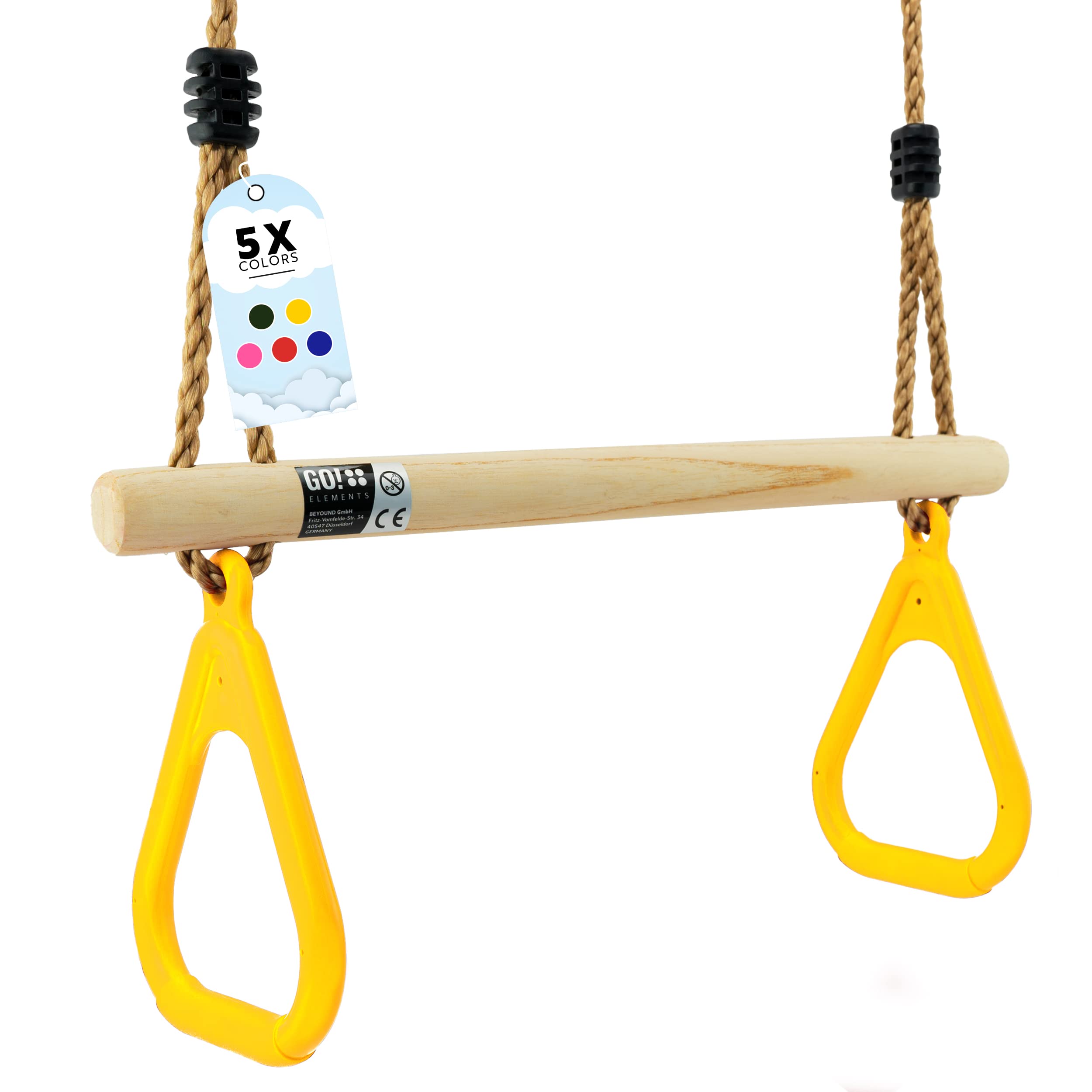 GO!elements Children's Swing - Outdoor Indoor, Height Adjustable, Non-Slip - Yellow (SWING, 50 kg Weight Capacity, Rattan Frame)