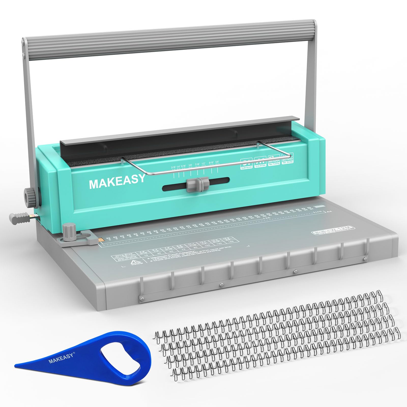 Photo 1 of MAKEASY Binding Machine - Wire Binding Machine, 34 Hole, 12 Sheets Punch Capacity, Metal Book Maker Machine with 1 Box Wire Spines & Ring Opener