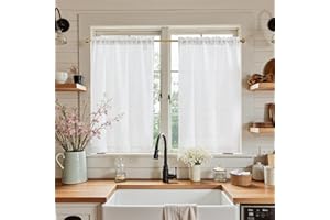 JINCHAN White Kitchen Curtains Linen Tier Curtains W26x L24 Farmhouse Cafe Curtains Light Filtering Small Window Curtains Fla